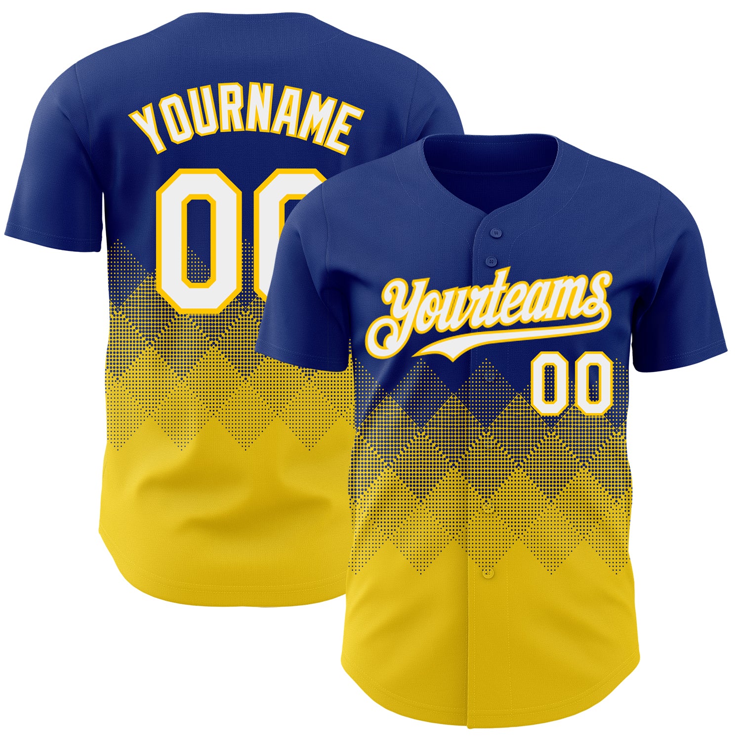 Custom Royal White-Yellow 3D Gradient Square Shape Authentic Baseball Jersey