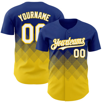 Custom Royal White-Yellow 3D Gradient Square Shape Authentic Baseball Jersey