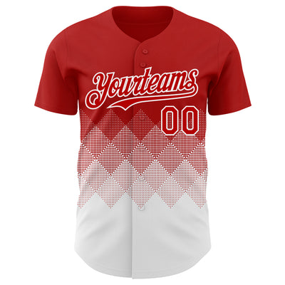 Custom Red White 3D Gradient Square Shape Authentic Baseball Jersey