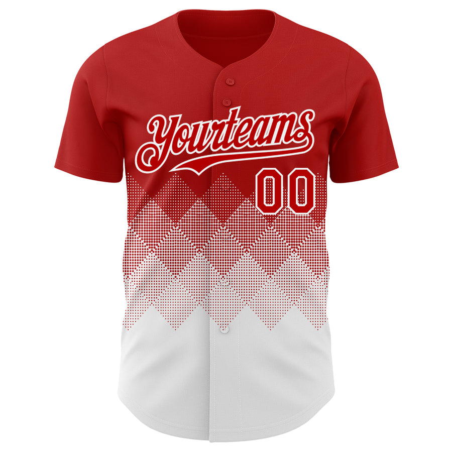 Custom Red White 3D Gradient Square Shape Authentic Baseball Jersey