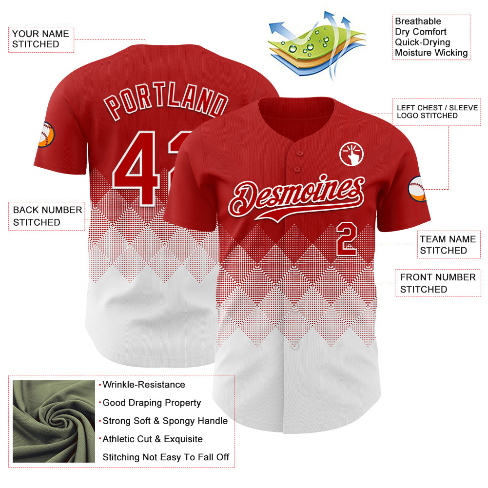 Custom Red White 3D Gradient Square Shape Authentic Baseball Jersey