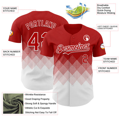 Custom Red White 3D Gradient Square Shape Authentic Baseball Jersey