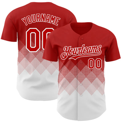 Custom Red White 3D Gradient Square Shape Authentic Baseball Jersey