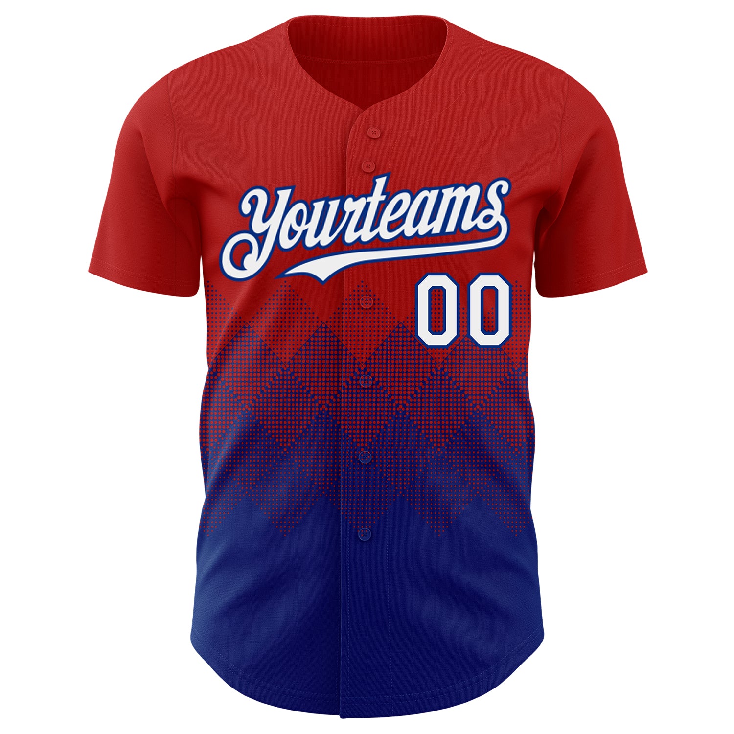 Custom Red White-Royal 3D Gradient Square Shape Authentic Baseball Jersey