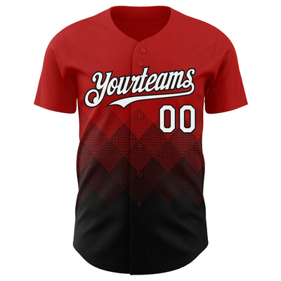 Custom Red White-Black 3D Gradient Square Shape Authentic Baseball Jersey