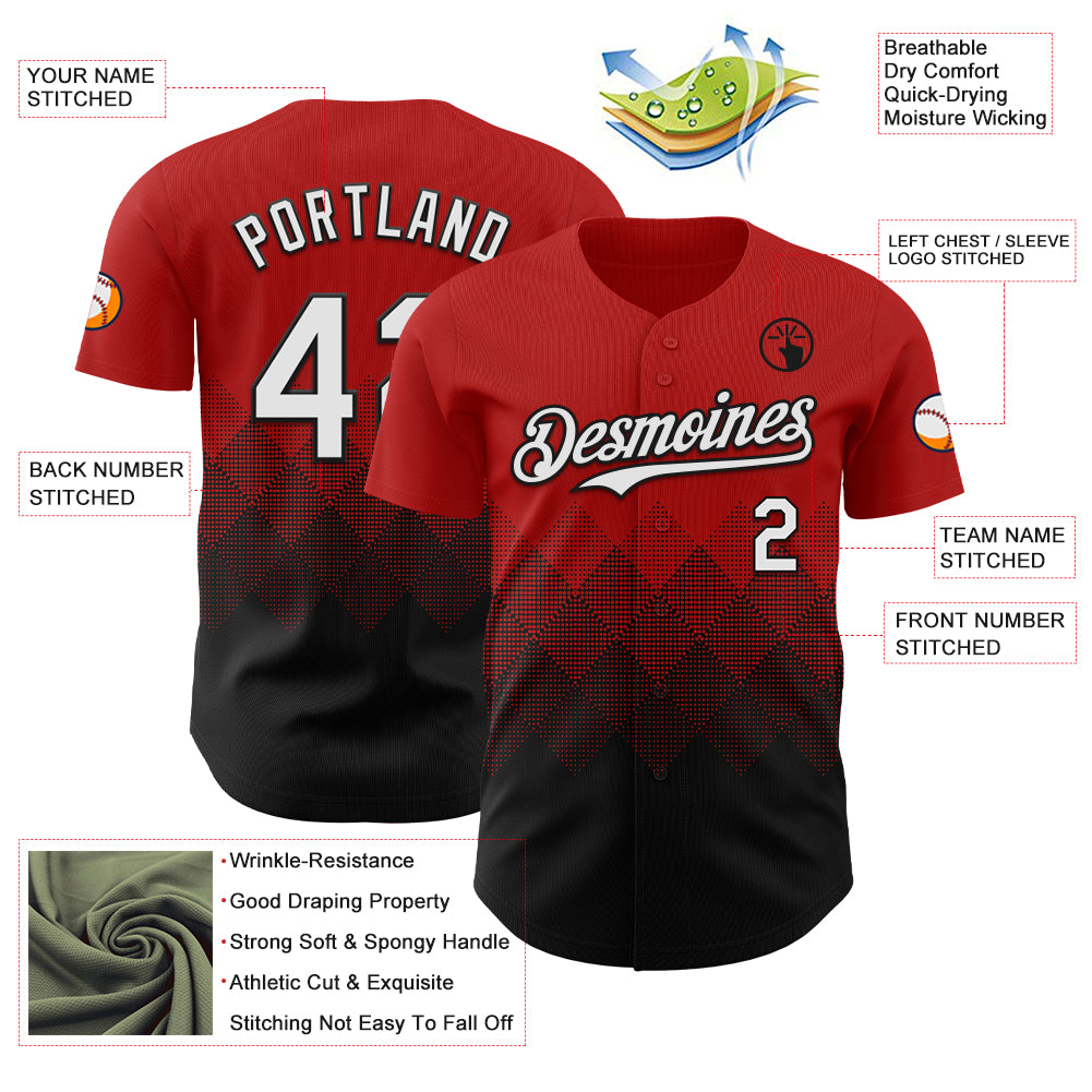 Custom Red White-Black 3D Gradient Square Shape Authentic Baseball Jersey
