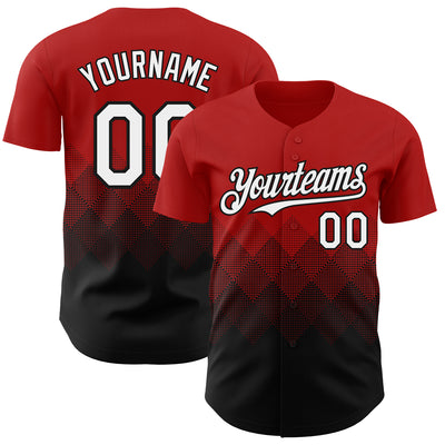 Custom Red White-Black 3D Gradient Square Shape Authentic Baseball Jersey