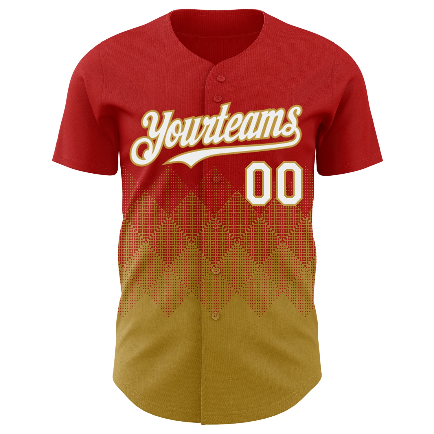 Custom Red White-Old Gold 3D Gradient Square Shape Authentic Baseball Jersey