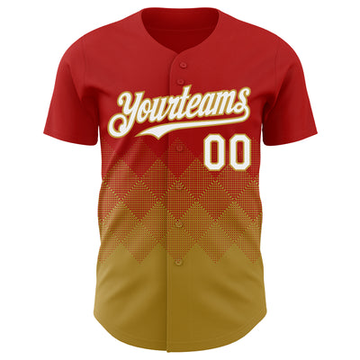 Custom Red White-Old Gold 3D Gradient Square Shape Authentic Baseball Jersey