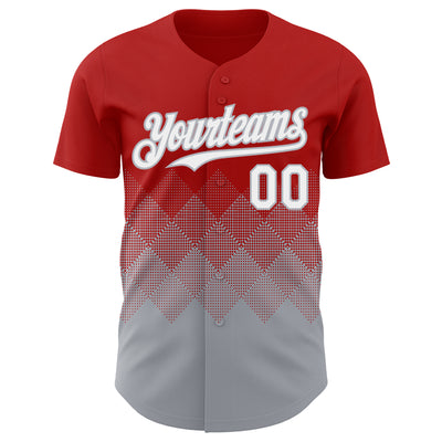 Custom Red White-Gray 3D Gradient Square Shape Authentic Baseball Jersey
