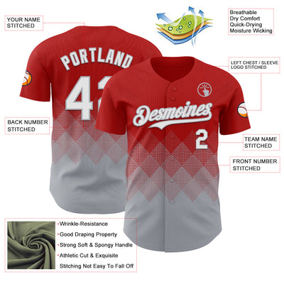 Custom Red White-Gray 3D Gradient Square Shape Authentic Baseball Jersey