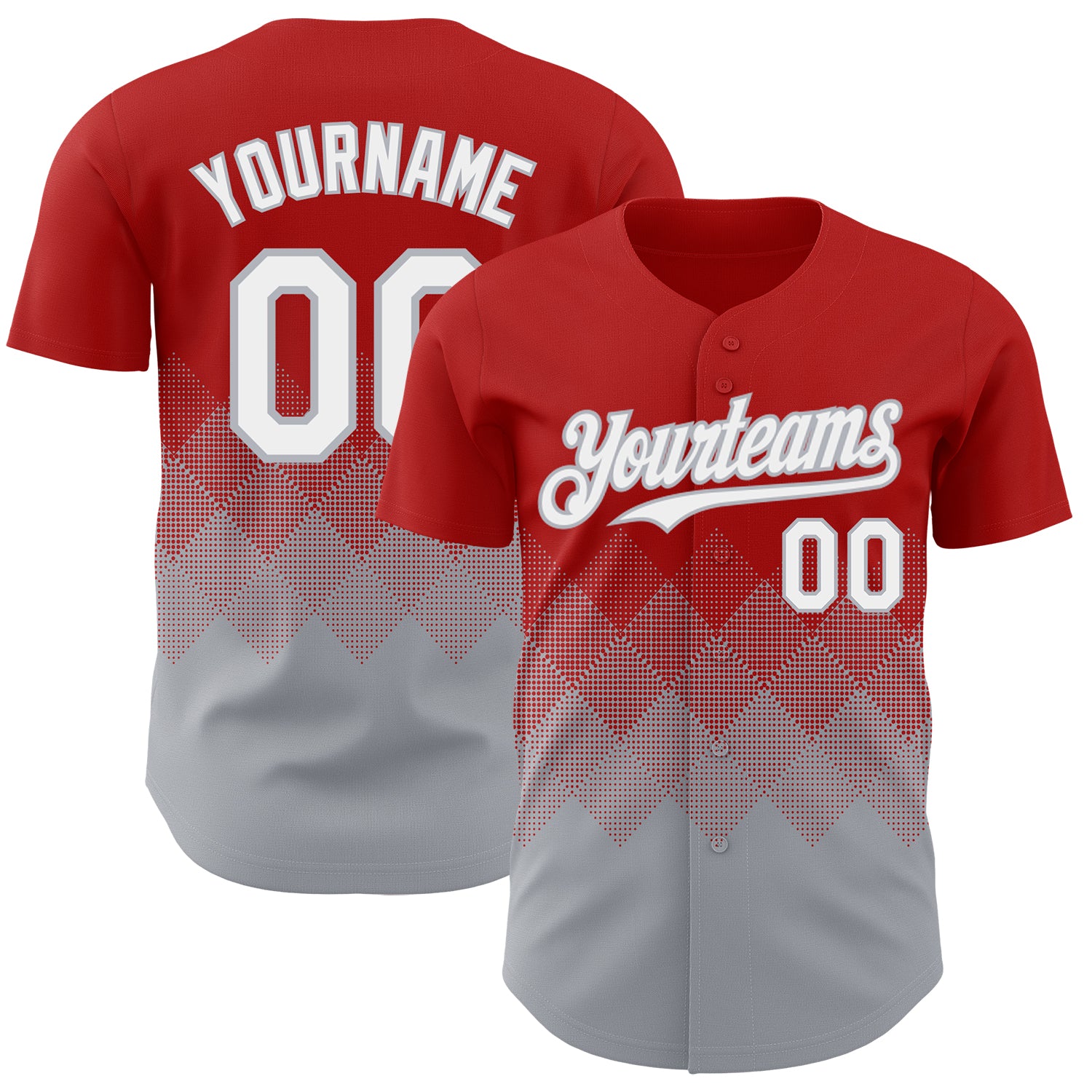 Custom Red White-Gray 3D Gradient Square Shape Authentic Baseball Jersey