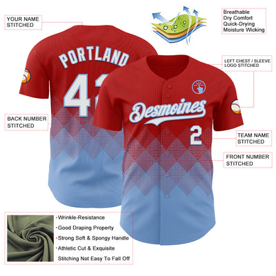 Custom Red White-Light Blue 3D Gradient Square Shape Authentic Baseball Jersey