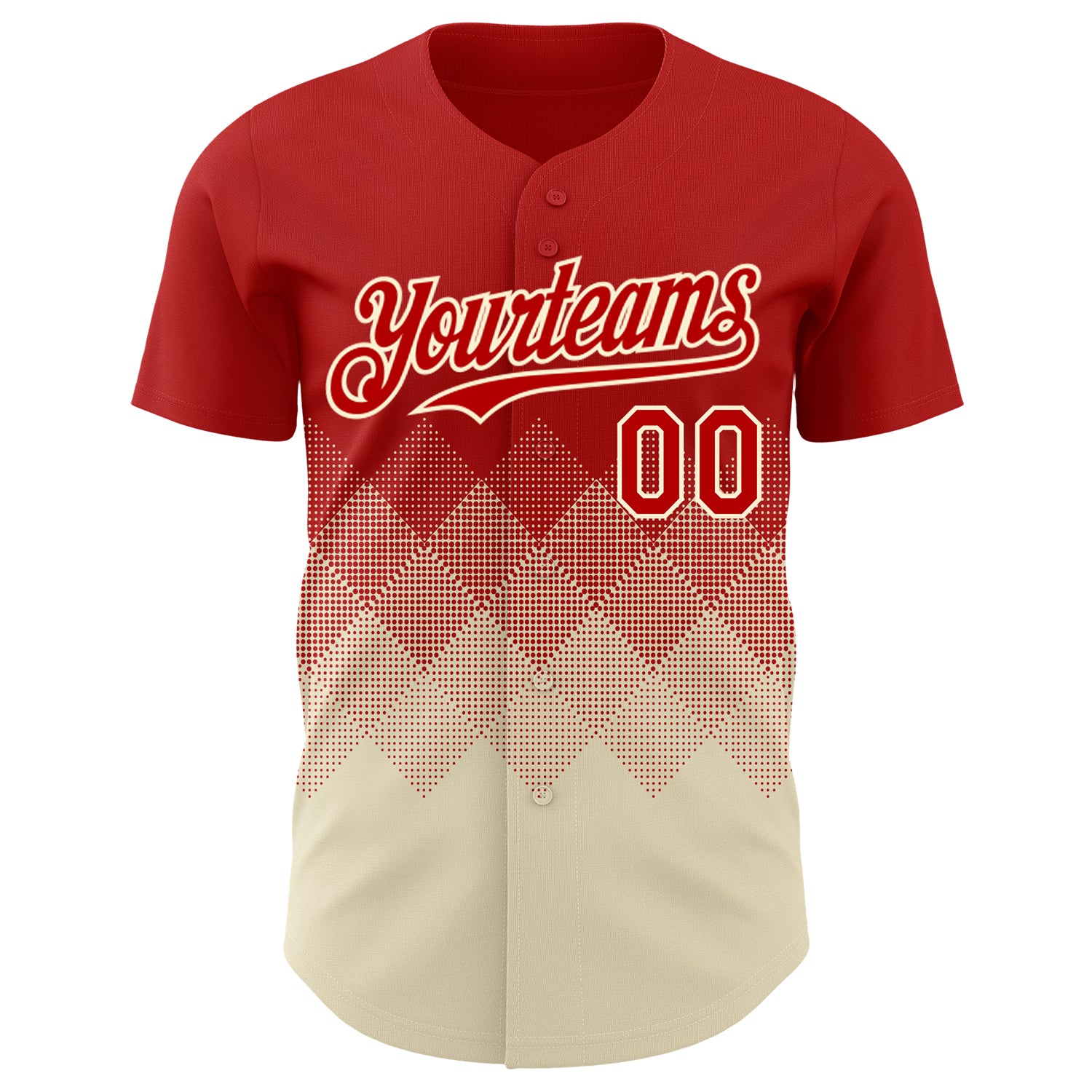 Custom Red Cream 3D Gradient Square Shape Authentic Baseball Jersey