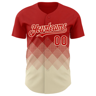 Custom Red Cream 3D Gradient Square Shape Authentic Baseball Jersey