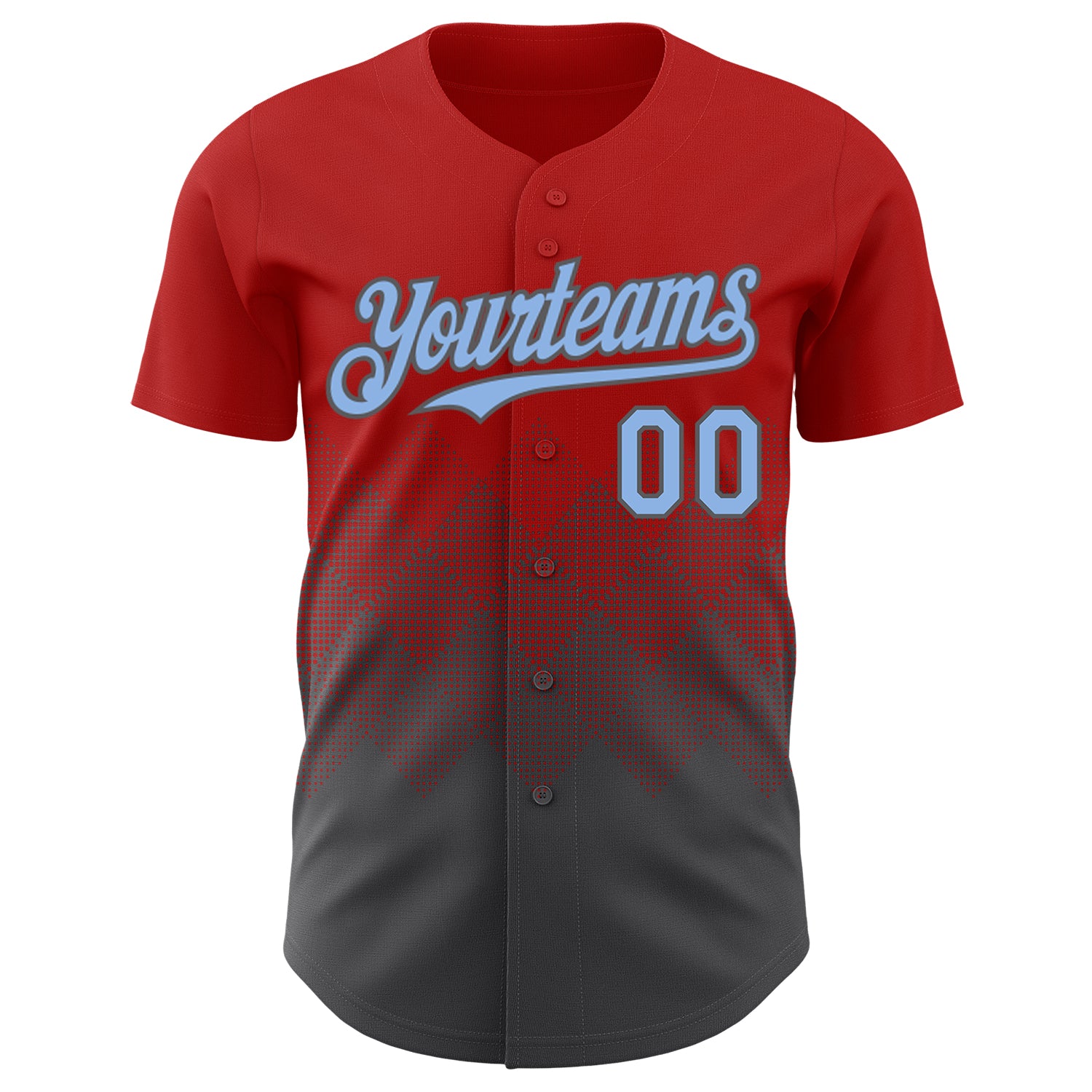 Custom Red Light Blue-Steel Gray 3D Gradient Square Shape Authentic Baseball Jersey
