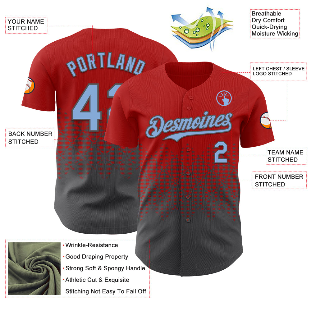Custom Red Light Blue-Steel Gray 3D Gradient Square Shape Authentic Baseball Jersey