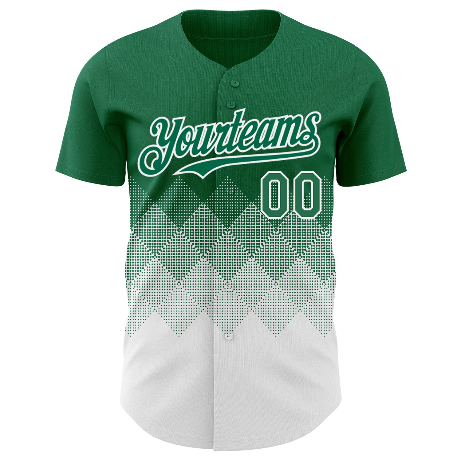 Custom Kelly Green White 3D Gradient Square Shape Authentic Baseball Jersey