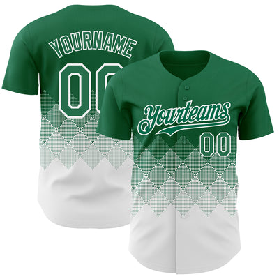 Custom Kelly Green White 3D Gradient Square Shape Authentic Baseball Jersey