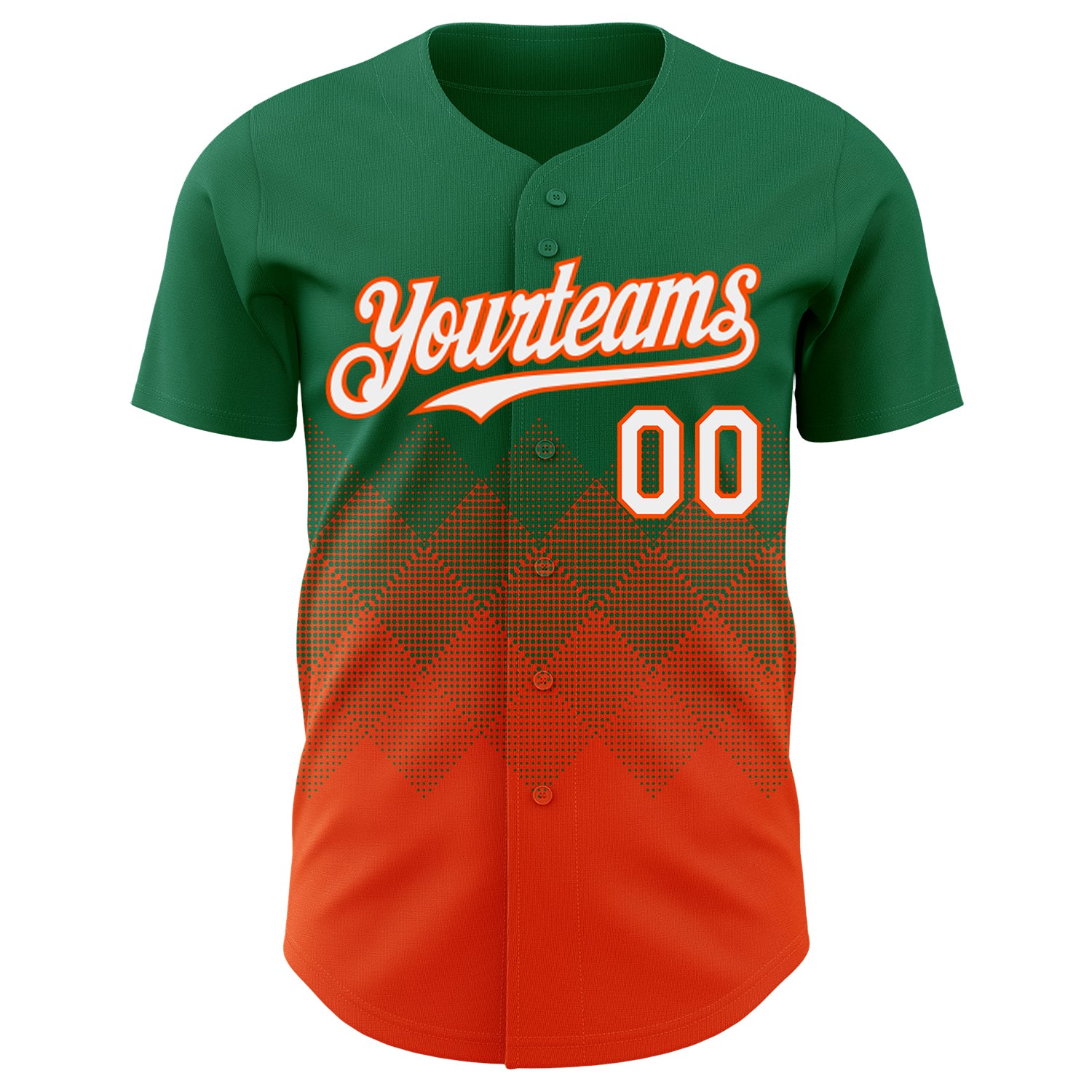 Custom Kelly Green White-Orange 3D Gradient Square Shape Authentic Baseball Jersey