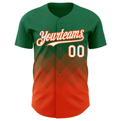 Custom Kelly Green White-Orange 3D Gradient Square Shape Authentic Baseball Jersey
