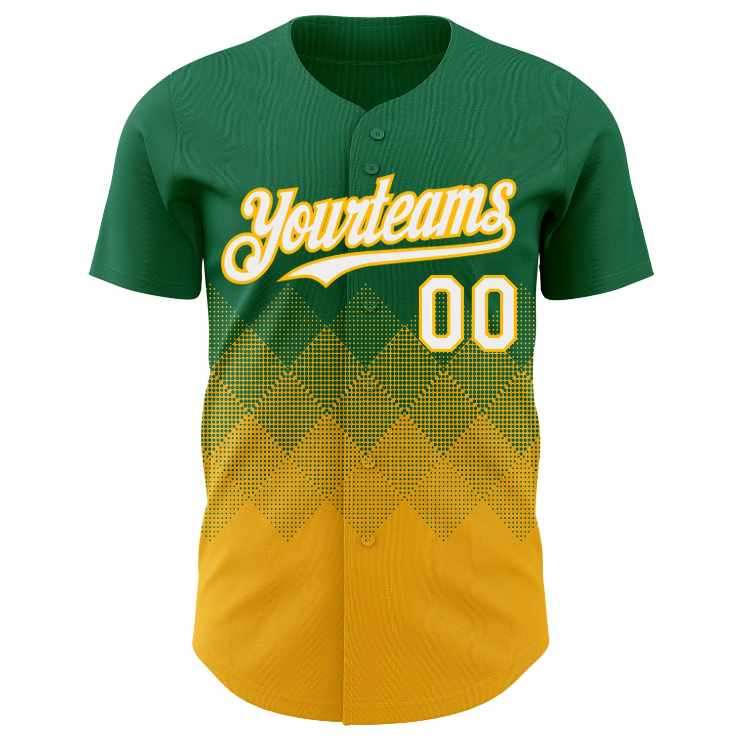 Custom Kelly Green White-Gold 3D Gradient Square Shape Authentic Baseball Jersey