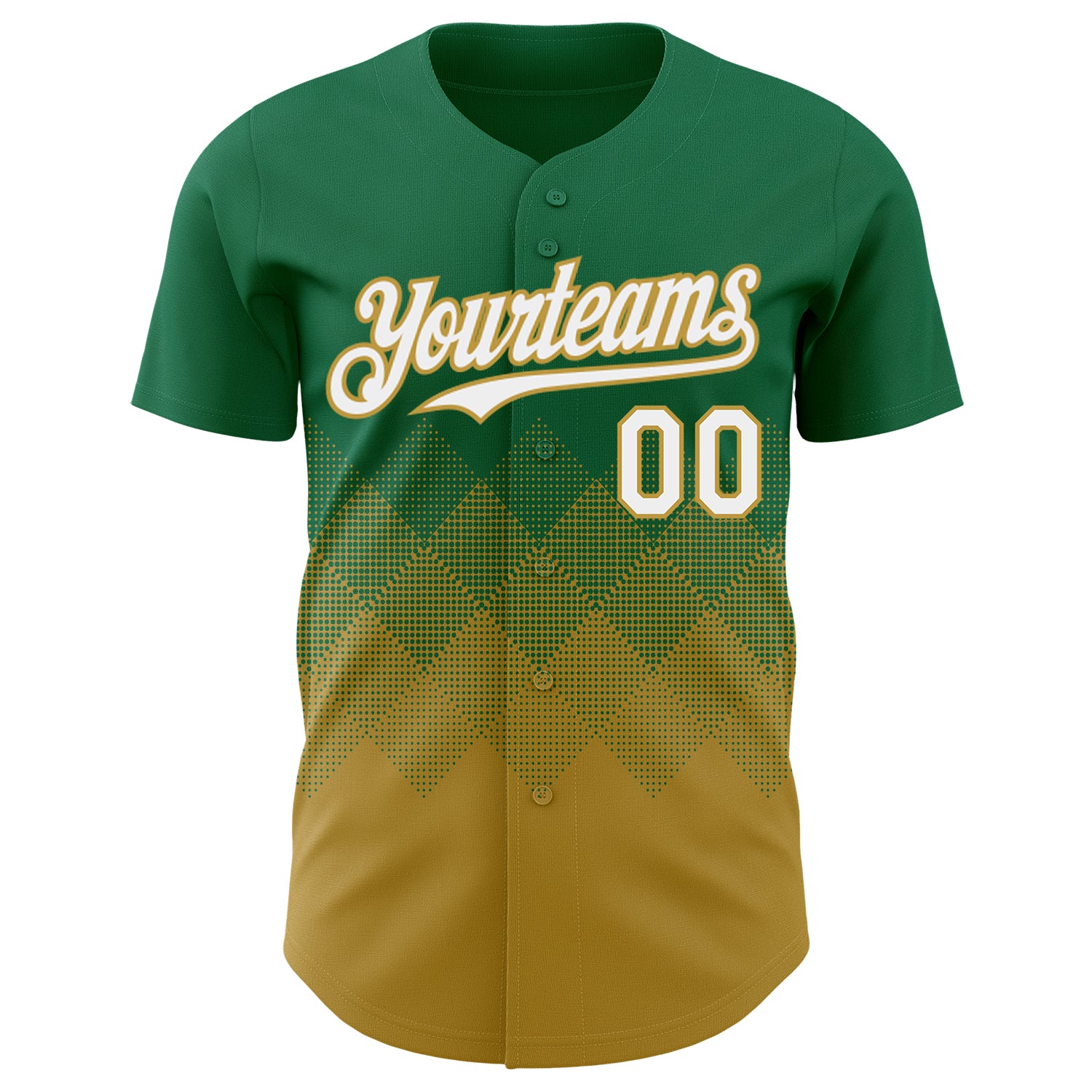 Custom Kelly Green White-Old Gold 3D Gradient Square Shape Authentic Baseball Jersey