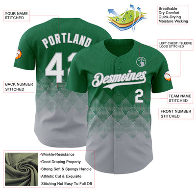Custom Kelly Green White-Gray 3D Gradient Square Shape Authentic Baseball Jersey