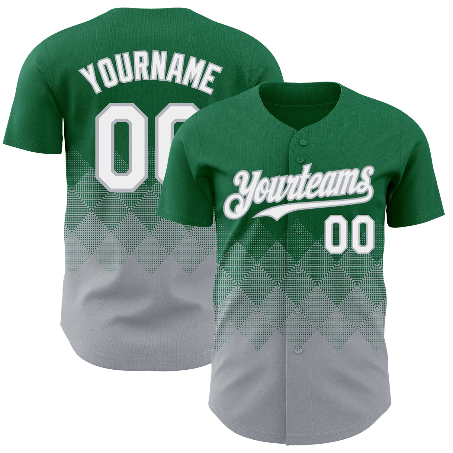 Custom Kelly Green White-Gray 3D Gradient Square Shape Authentic Baseball Jersey