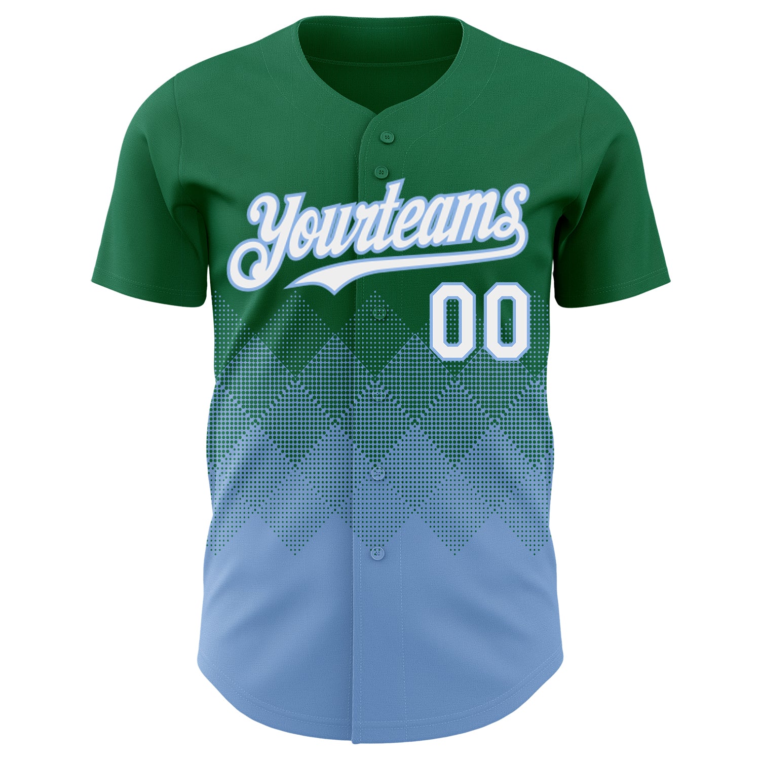 Custom Kelly Green White-Light Blue 3D Gradient Square Shape Authentic Baseball Jersey