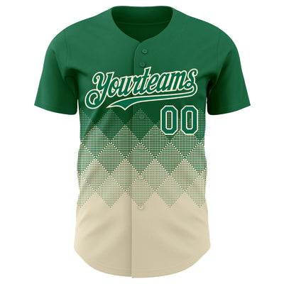 Custom Kelly Green Cream 3D Gradient Square Shape Authentic Baseball Jersey