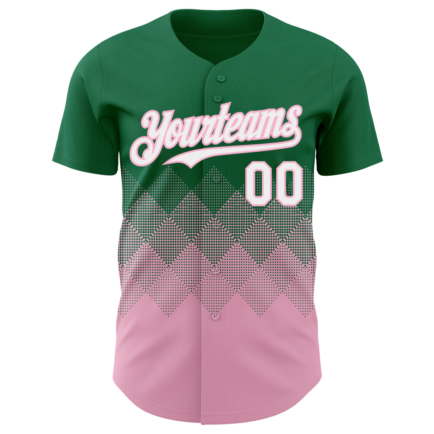 Custom Kelly Green White-Light Pink 3D Gradient Square Shape Authentic Baseball Jersey