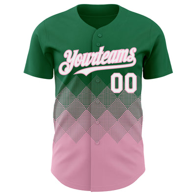 Custom Kelly Green White-Light Pink 3D Gradient Square Shape Authentic Baseball Jersey