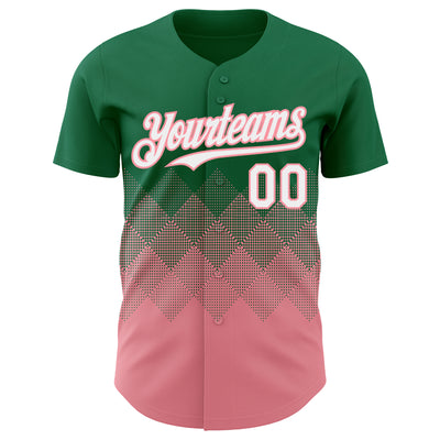 Custom Kelly Green White-Medium Pink 3D Gradient Square Shape Authentic Baseball Jersey