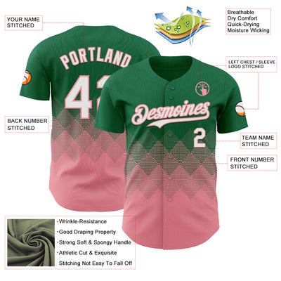 Custom Kelly Green White-Medium Pink 3D Gradient Square Shape Authentic Baseball Jersey