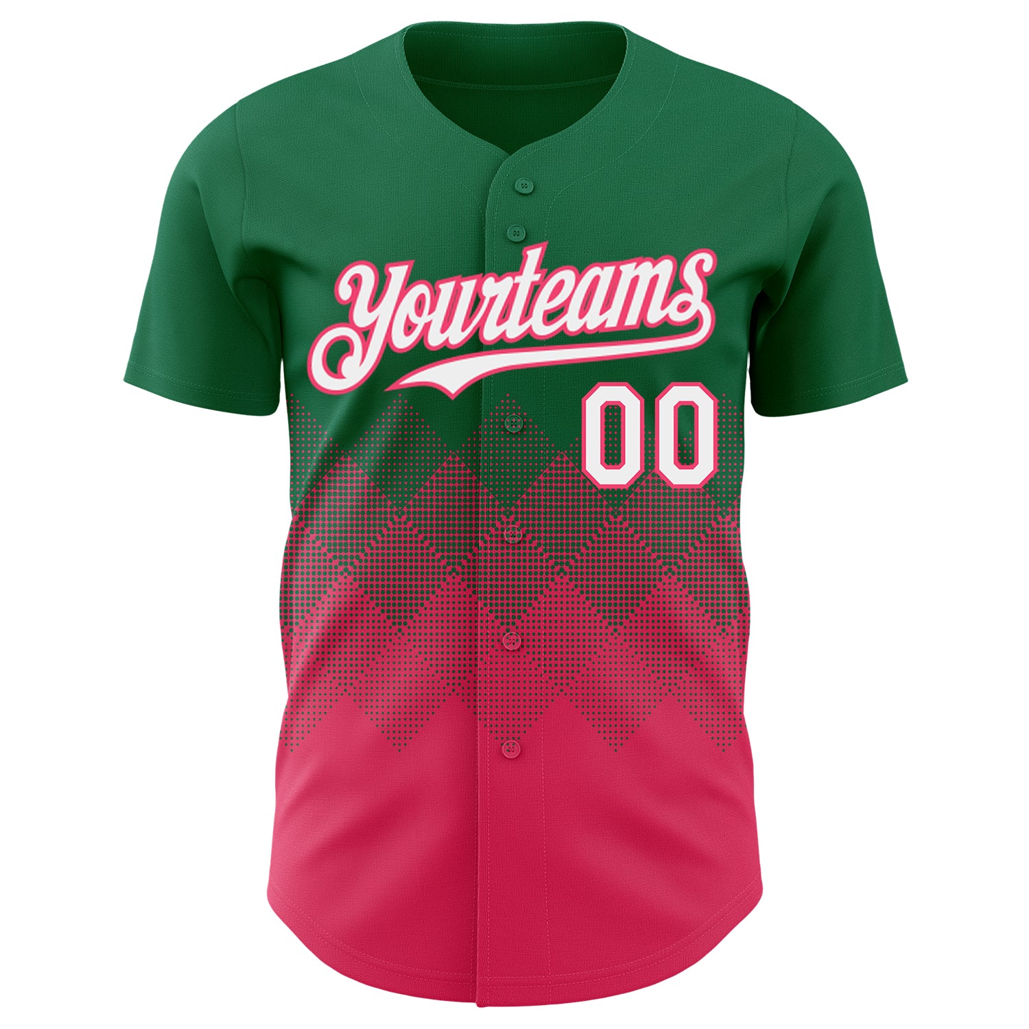 Custom Kelly Green White-Neon Pink 3D Gradient Square Shape Authentic Baseball Jersey