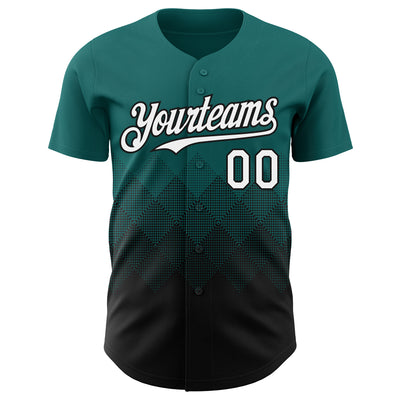 Custom Teal White-Black 3D Gradient Square Shape Authentic Baseball Jersey