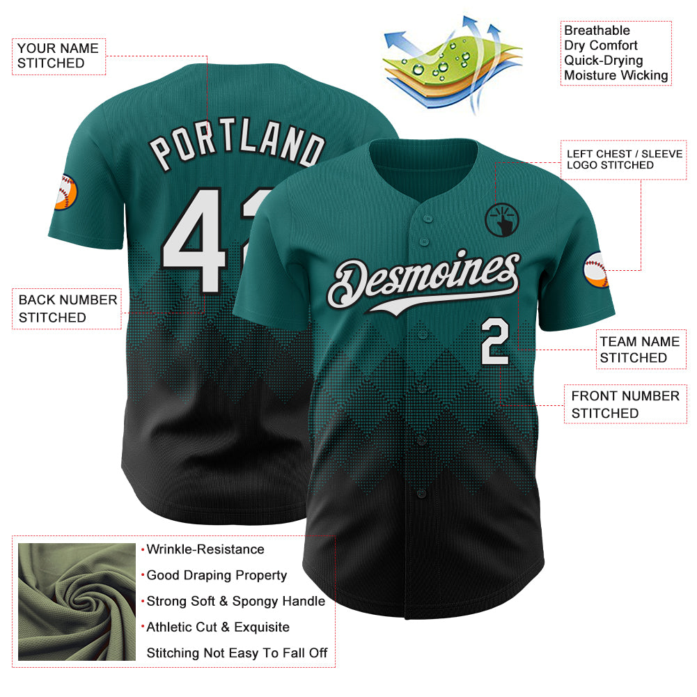 Custom Teal White-Black 3D Gradient Square Shape Authentic Baseball Jersey