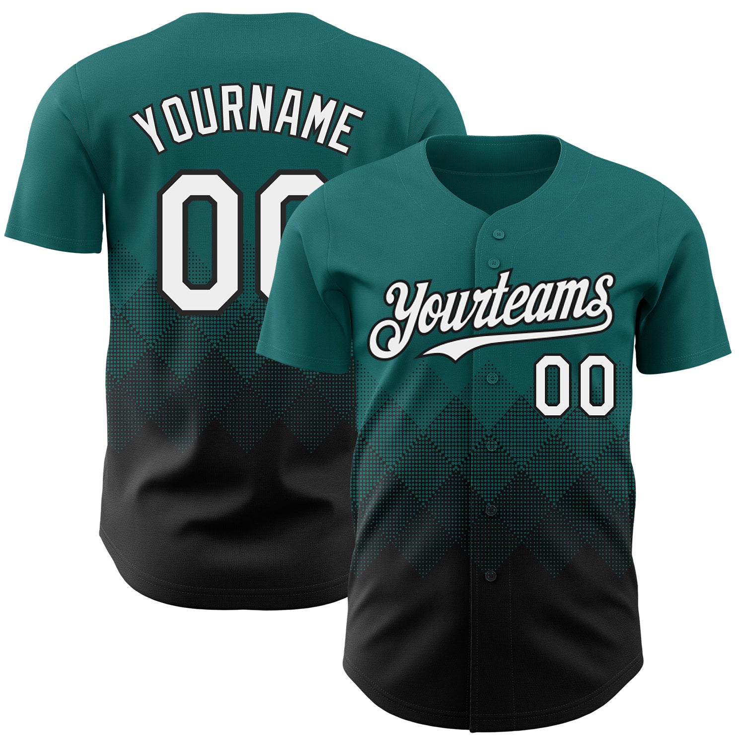 Custom Teal White-Black 3D Gradient Square Shape Authentic Baseball Jersey