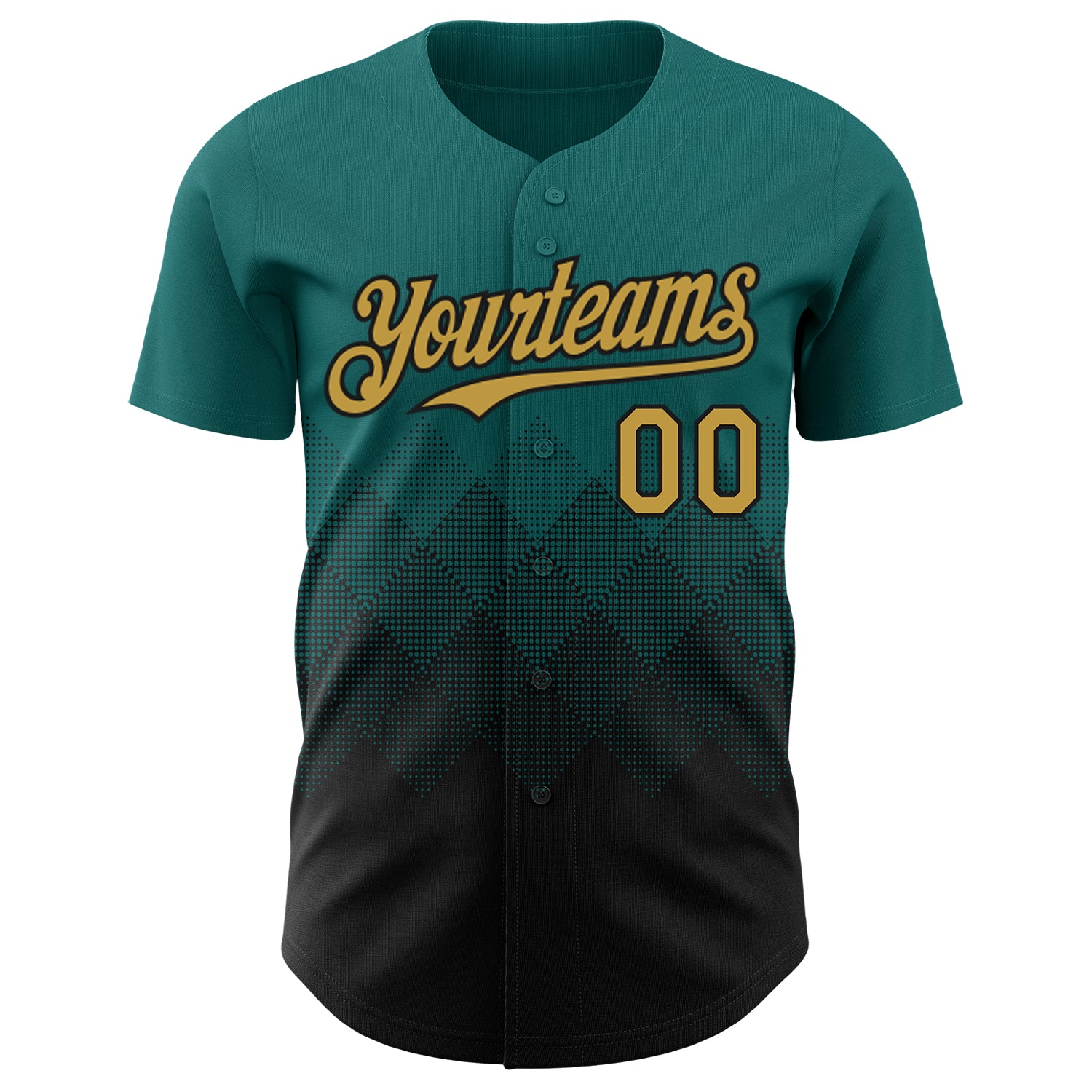 Custom Teal Old Gold-Black 3D Gradient Square Shape Authentic Baseball Jersey