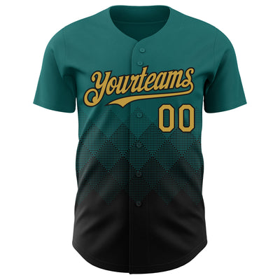 Custom Teal Old Gold-Black 3D Gradient Square Shape Authentic Baseball Jersey