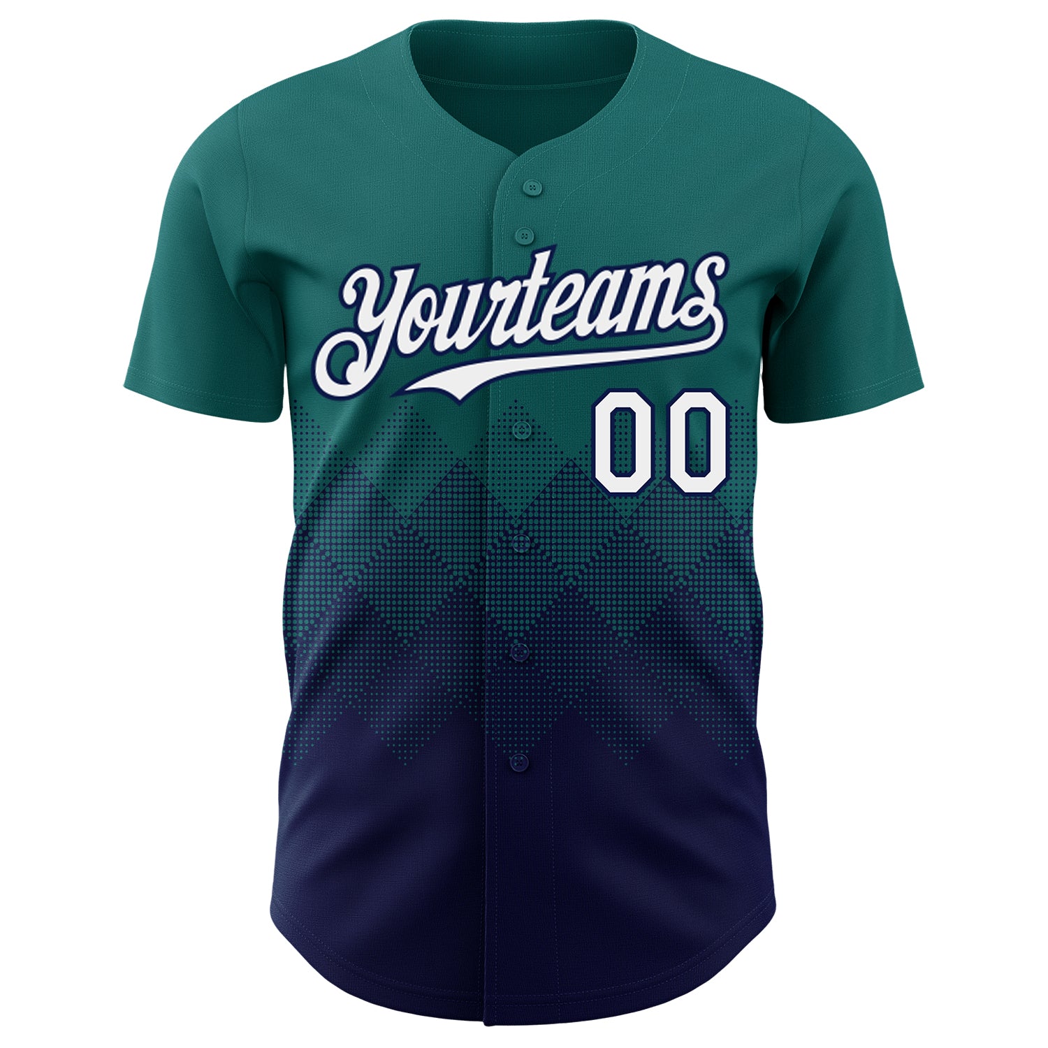 Custom Teal White-Navy 3D Gradient Square Shape Authentic Baseball Jersey