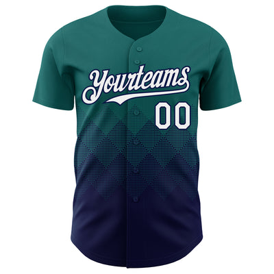 Custom Teal White-Navy 3D Gradient Square Shape Authentic Baseball Jersey