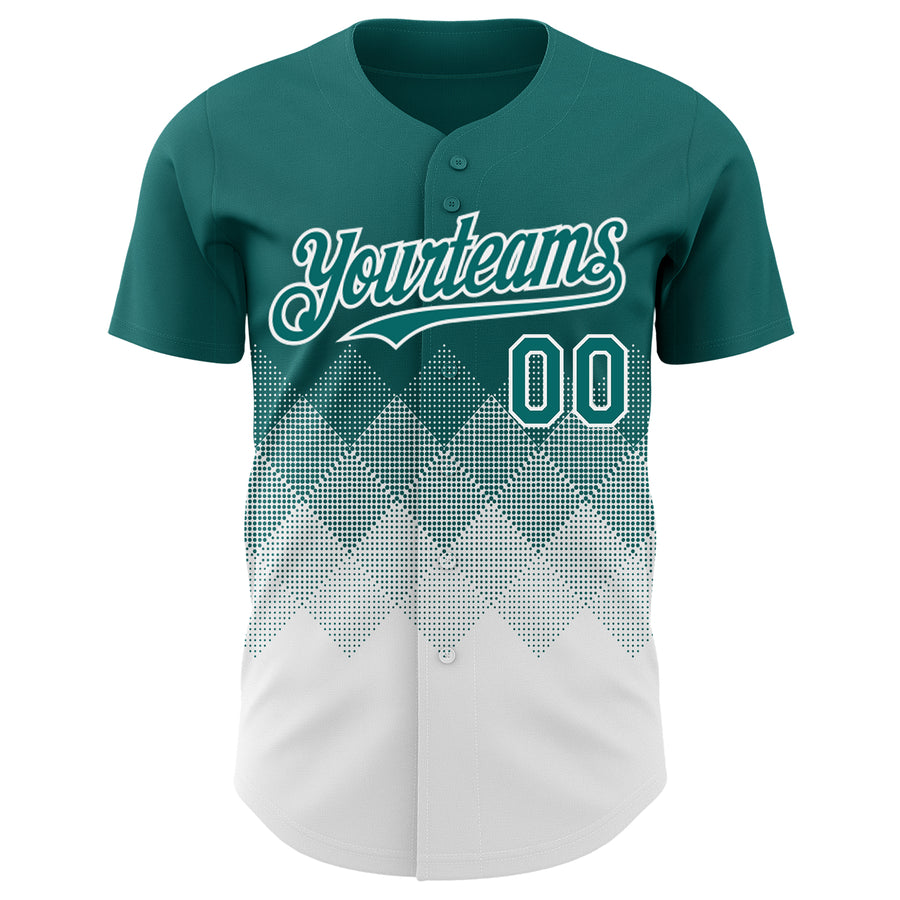 Custom Teal White 3D Gradient Square Shape Authentic Baseball Jersey