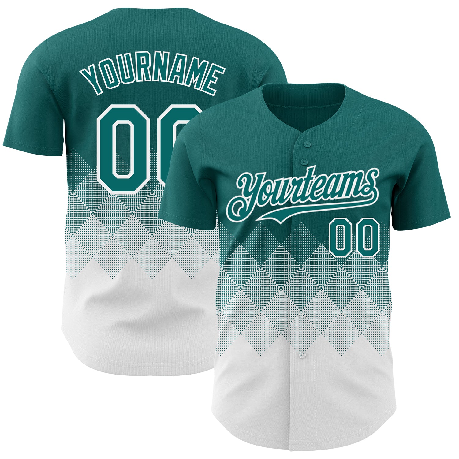 Custom Teal White 3D Gradient Square Shape Authentic Baseball Jersey