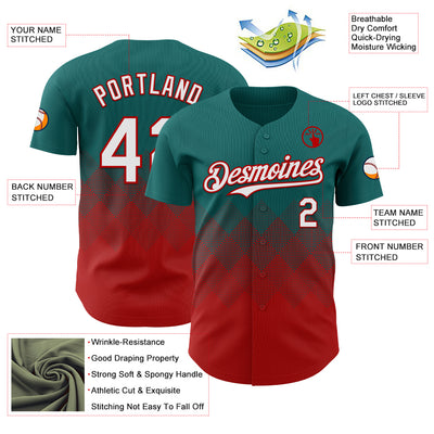 Custom Teal White-Red 3D Gradient Square Shape Authentic Baseball Jersey