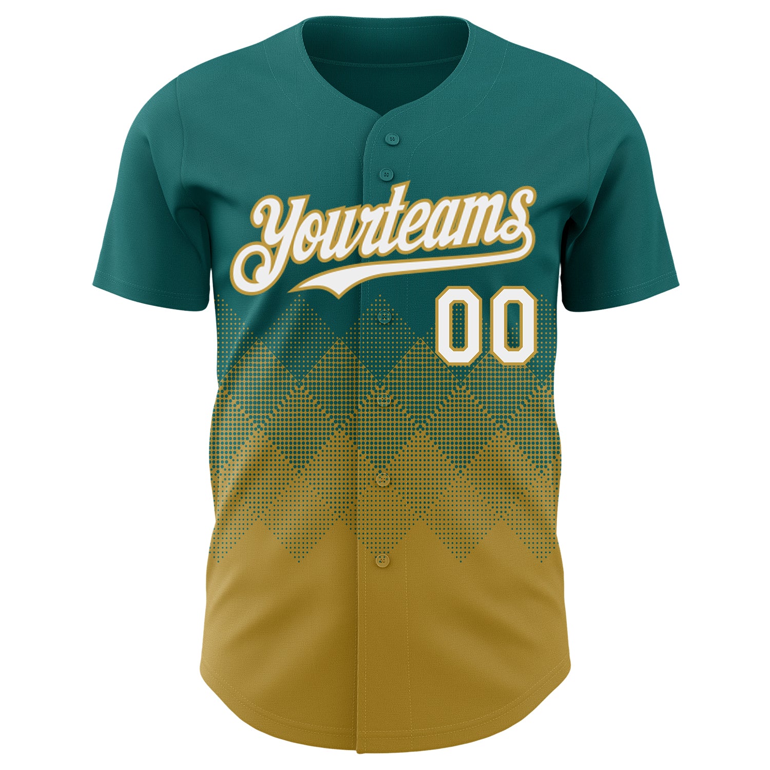 Custom Teal White-Old Gold 3D Gradient Square Shape Authentic Baseball Jersey