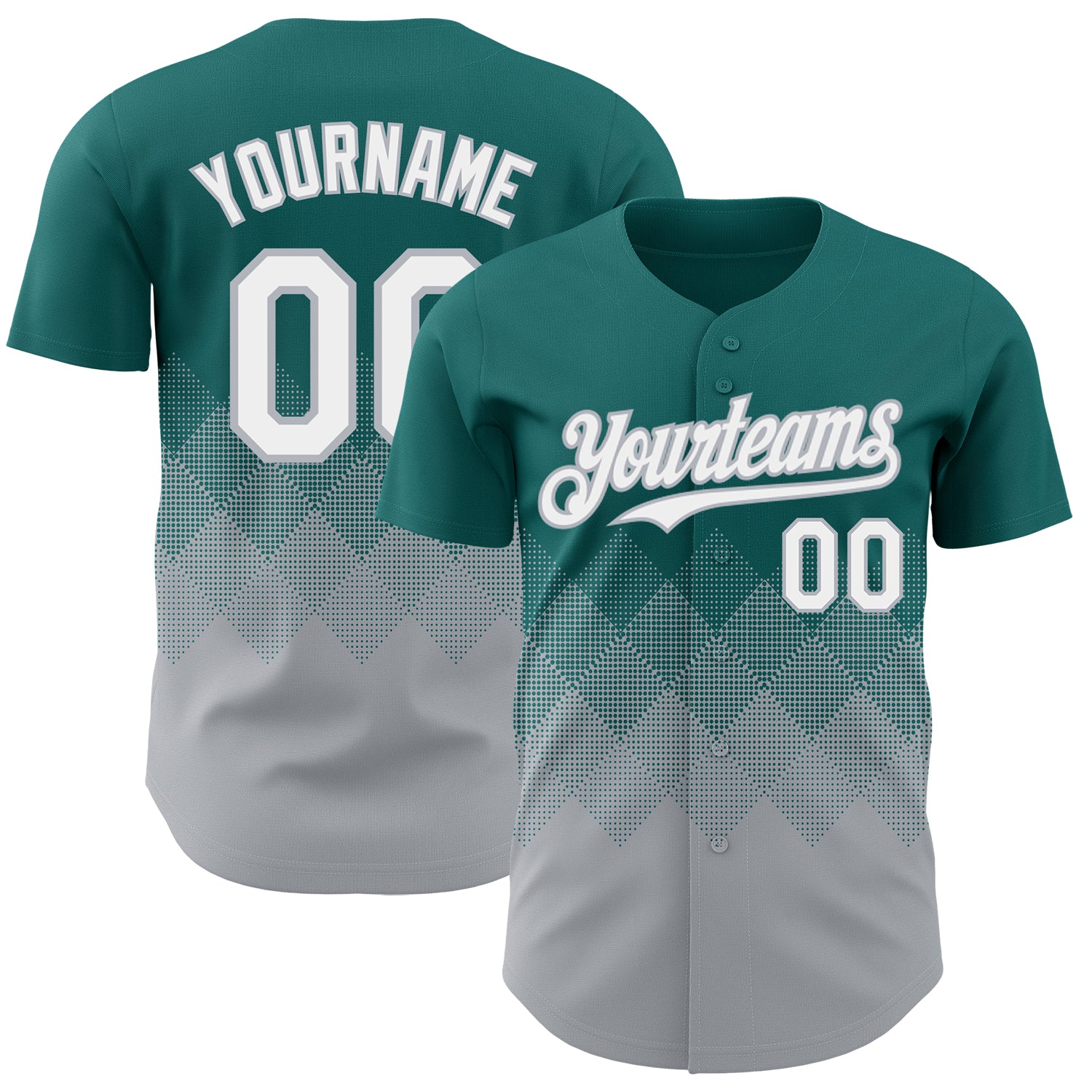 Custom Teal White-Gray 3D Gradient Square Shape Authentic Baseball Jersey