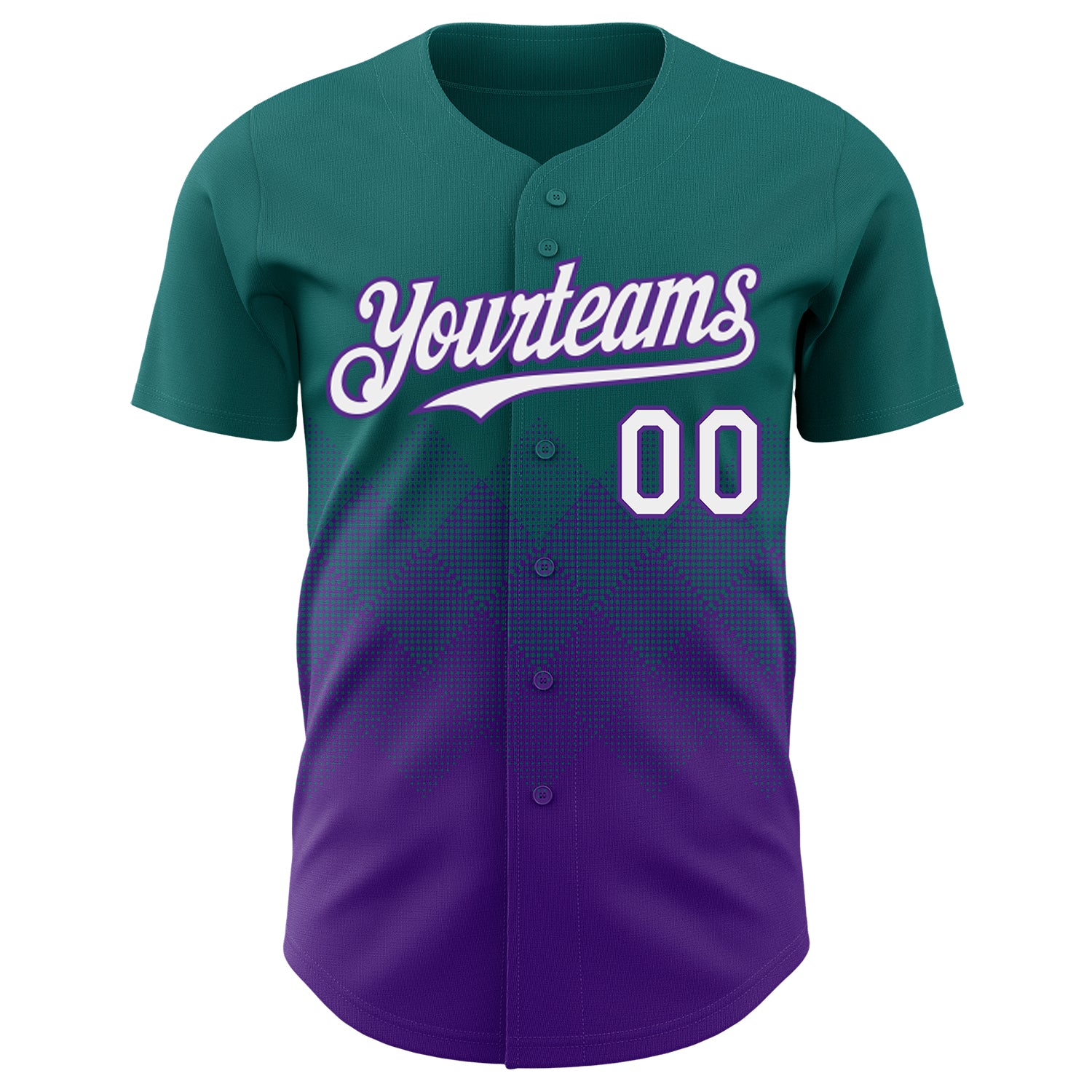 Custom Teal White-Purple 3D Gradient Square Shape Authentic Baseball Jersey