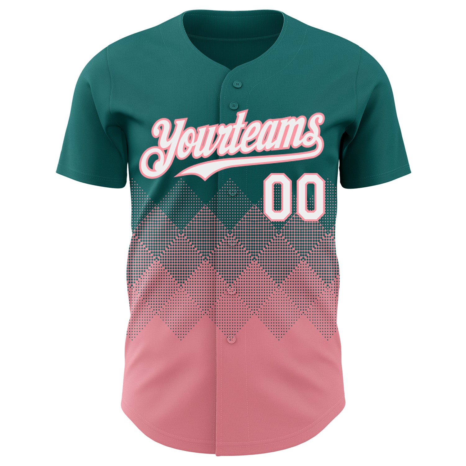 Custom Teal White-Medium Pink 3D Gradient Square Shape Authentic Baseball Jersey
